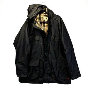 Woolrich Wool Lined Field Coat Mens Sz XL Black Plaid Hood Zip Guide Field 16038